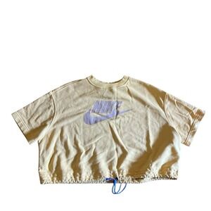 Nike Oversized Crop Sweatshirt – L |‎ Drawstring Hem, Bold Logo